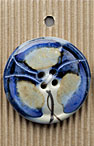 Handmade Large Blue Abstract Flower Stoneware Button
