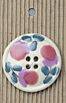 Handmade Pink Flowers Stoneware Button