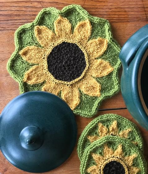 Sunflowers Potholder and Coasters - knitting pattern