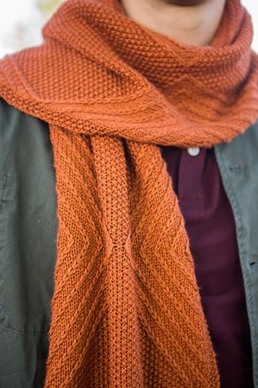 Men's Knit Alpaca Blend Scarf with Brown Diamond Patterns