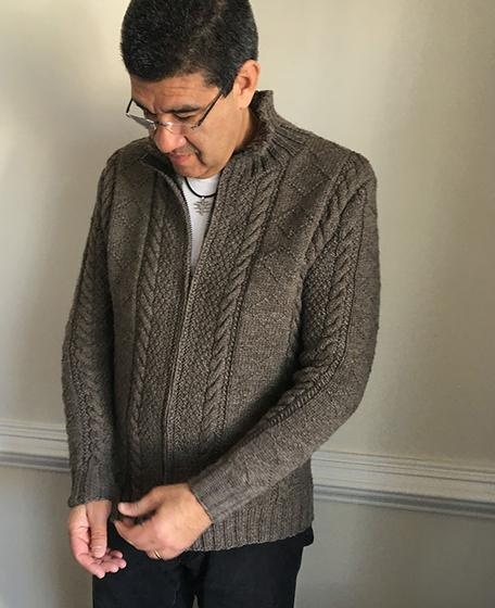 Men's Hand Knit Aran Zipper Cardigan