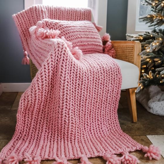 Pink Christmas Tree Hooked Pillow