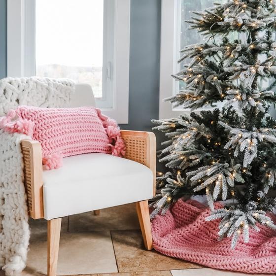 Pink Christmas Tree Hooked Pillow