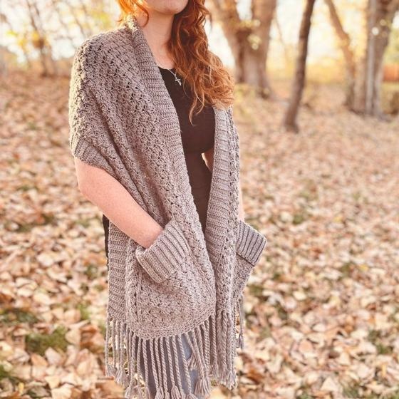 Pattern crochet shawl online with pockets