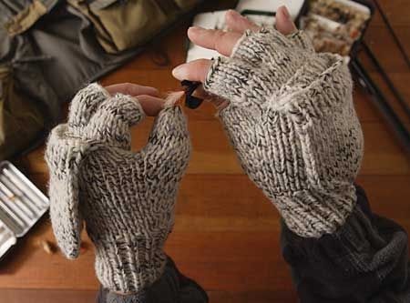 Mens Fingerless Gloves 100% Merino Wool Speckled Black and White