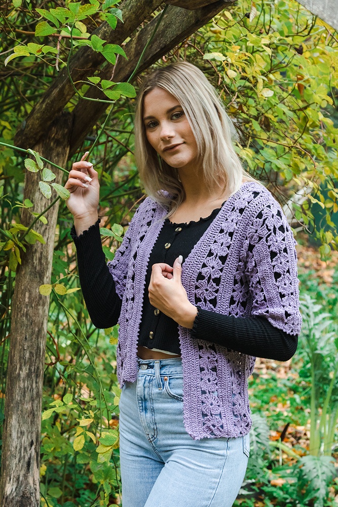 Cropped Crewneck Cardigan With Bonded Seams Cherry Blossom Pink