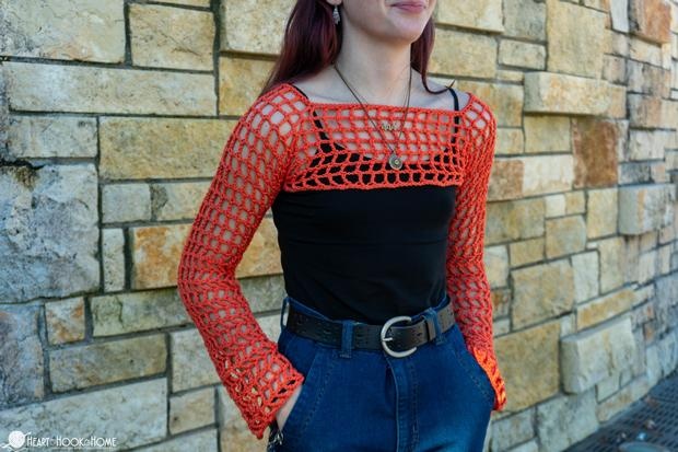 Black Oversized Cropped Crochet Top