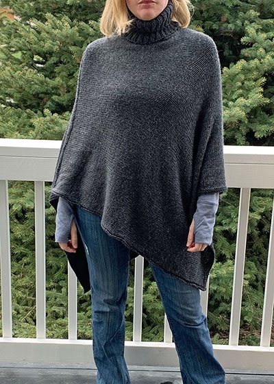 Heather Anne Hooded Full Zip Marl Knit Fleece Poncho – Linda