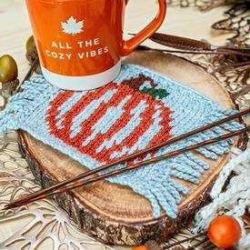 Pumpkin Mug Rug Coaster - knitting pattern