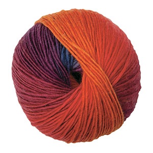 colorful ball of yarn in red, purple, blue, and orange