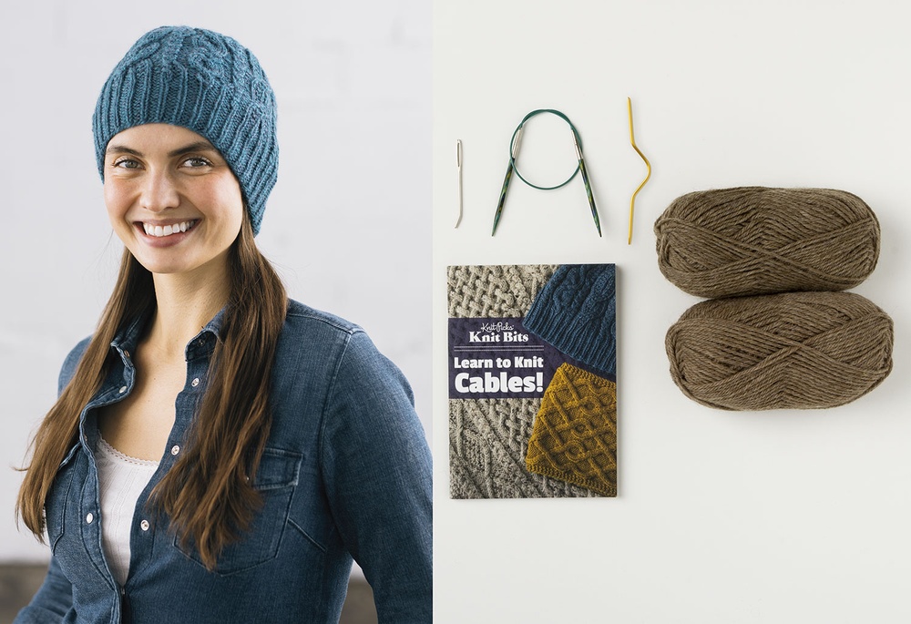 Knit Bits Kit Learn to Knit Cables Camel Heather