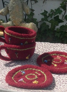 Knitted/Felted Teacup & Saucer