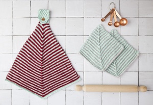 Ridged Mitered Striped Kitchen Set - knitting pattern