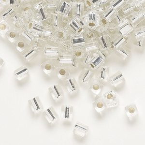 Square Seed Beads - Clear with Silver Lining