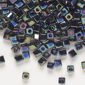 Square Seed Beads - Opaque Rainbow Black