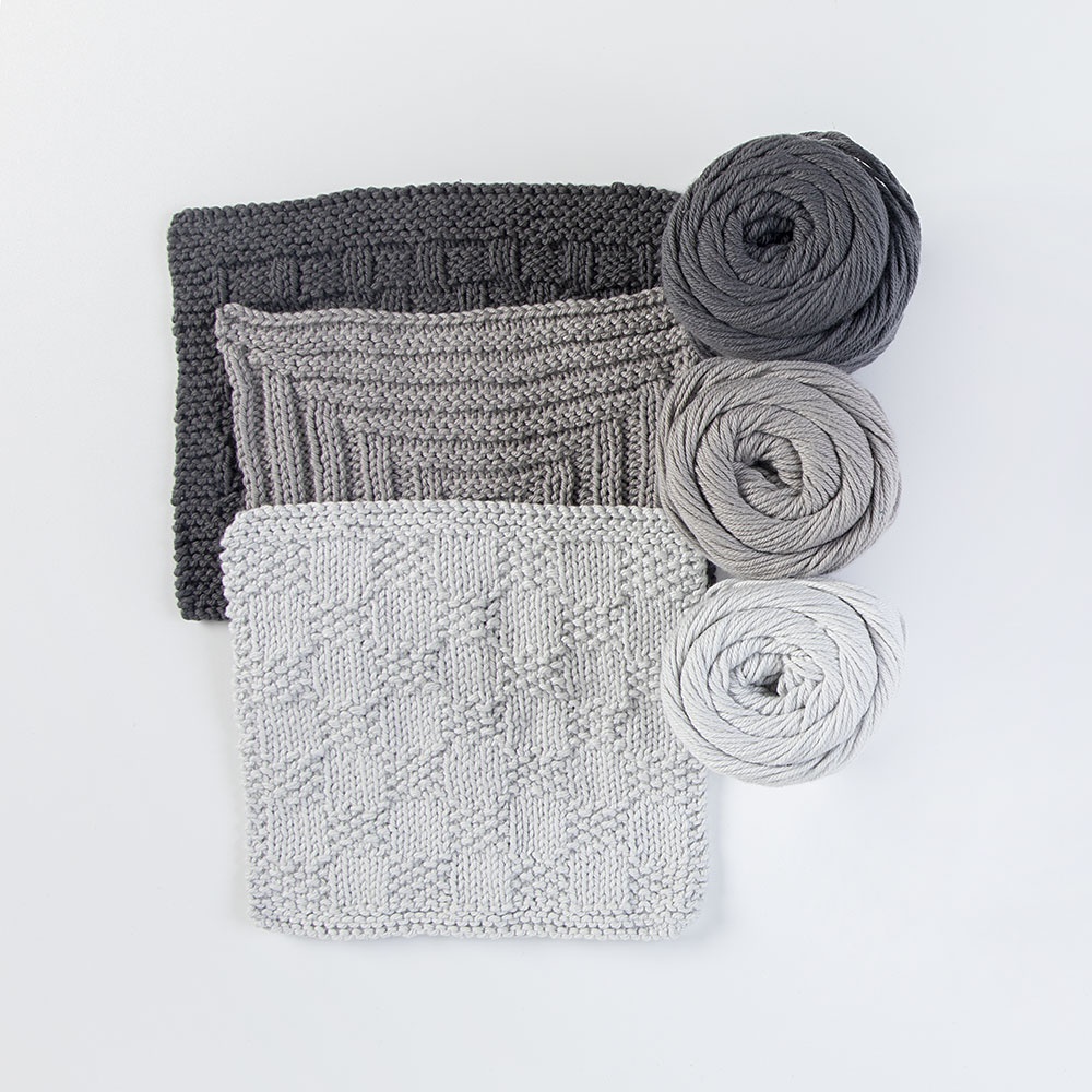 Tempting Texture Dishcloths Kit. © KnitPicks