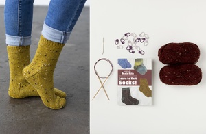 Knit Bits Kit: Learn to Knit Socks - Garnet Heather
