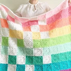 Rainbow Baby Blanket- Granny popular Squares- Nursery Decor- Boy or Girl- Made To Order- 33x32