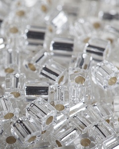 Square Seed Beads - Clear with Silver Lining