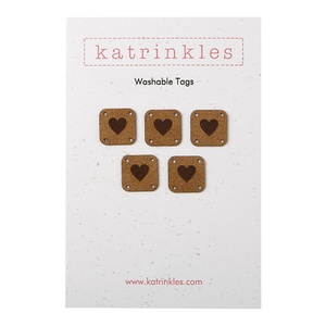 Faux Suede Solid Heart Square Tags - Medium Brown