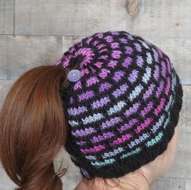 Ombre Bricks Ponytail Hat - Knitting Patterns and Crochet Patterns from ...