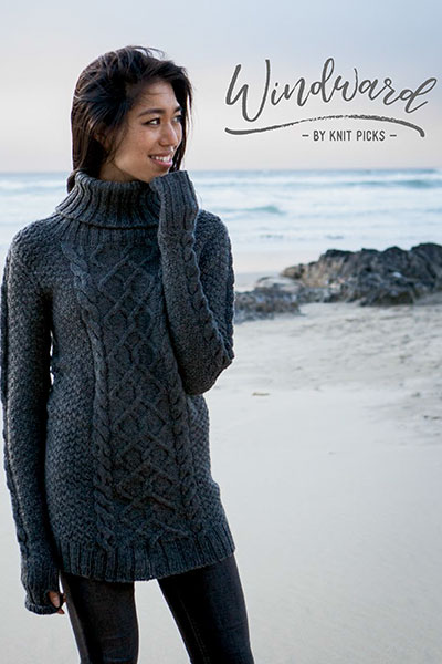 Cover Image of the Windward Collection, featuring a cabled pullover sweater.